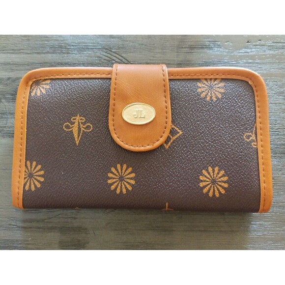 JL Vintage Brown Tan Gold Tone Wallet - Picture 1 of 7